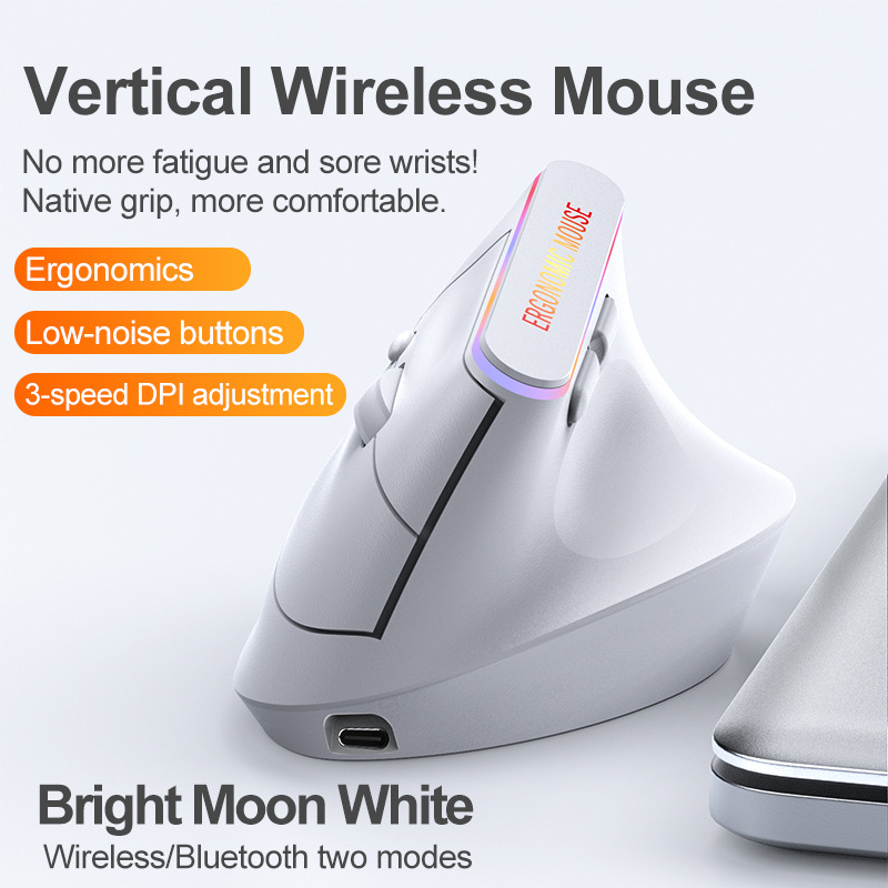 Ergonomic Mouse Vertical - Portable Vertical Wireless Mouse Rechargeable 2.4G